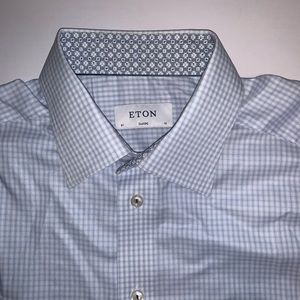 Eton Sky Blue Check Shirt 41/16 Classic Fit